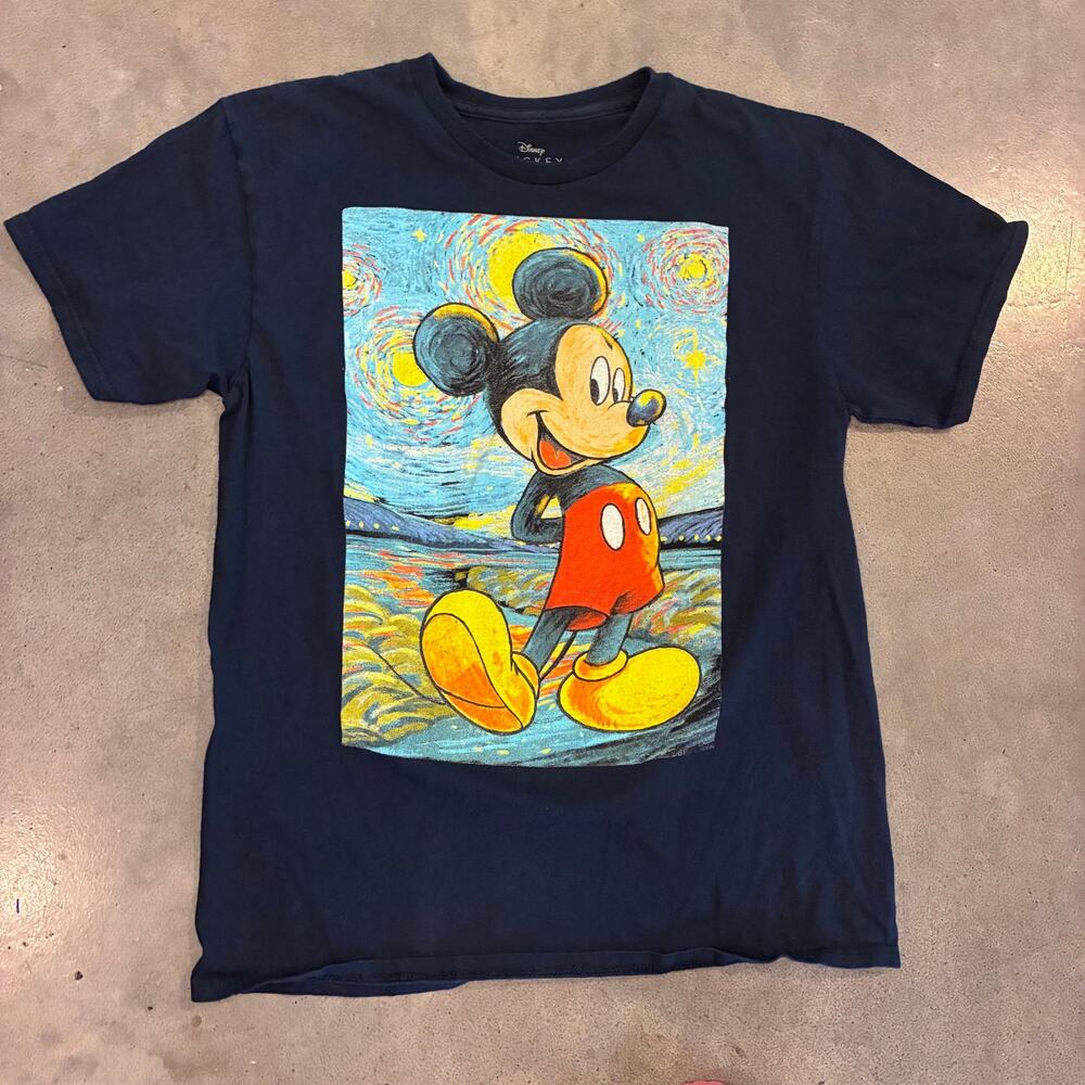 Disney Mickey Mouse Van Gough style starry night art navy blue cotton Medium